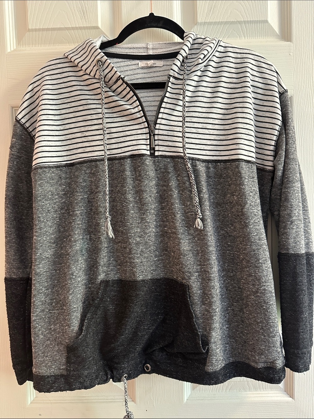 Maurice’s Gray and White Striped Pullover Hoodie - Picture 2 of 6